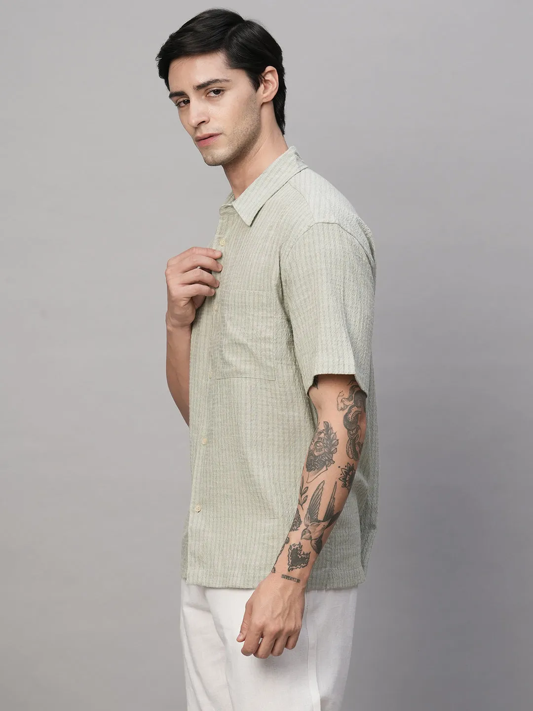 Men's Olive Cotton Viscose Regular Fit Shirt