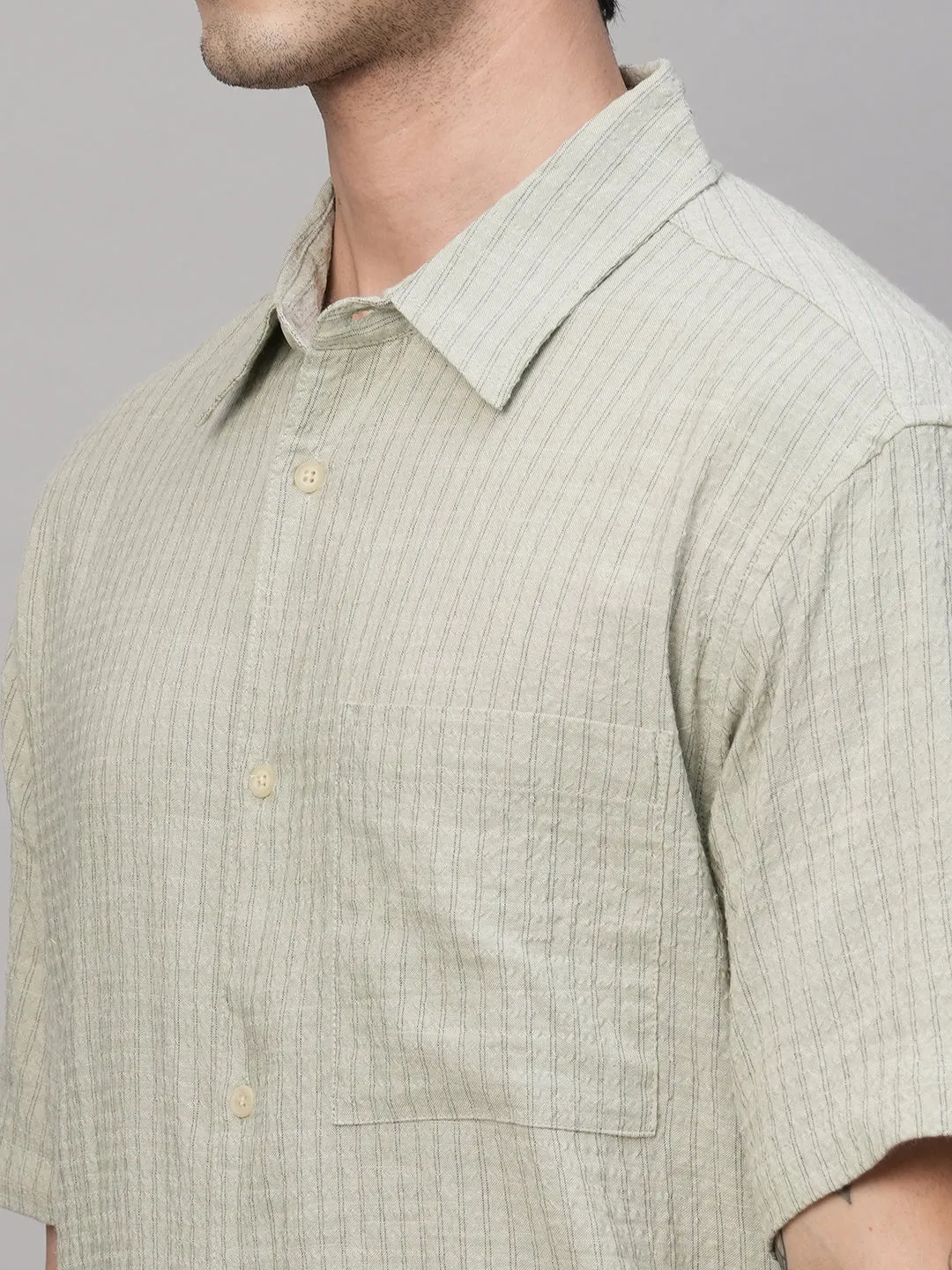 Men's Olive Cotton Viscose Regular Fit Shirt