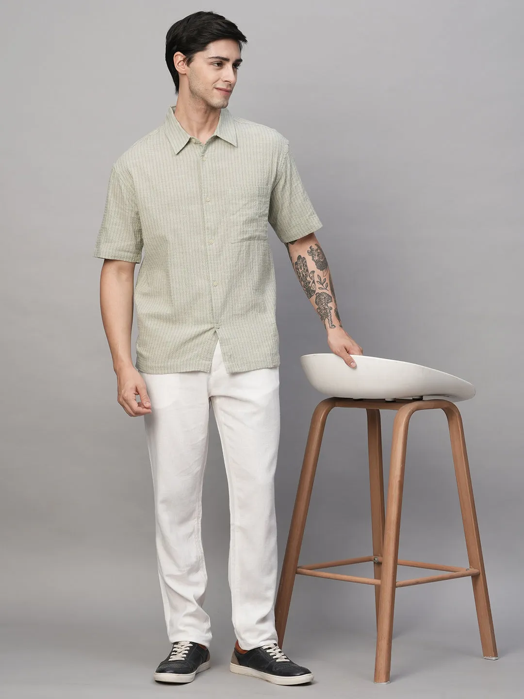 Men's Olive Cotton Viscose Regular Fit Shirt