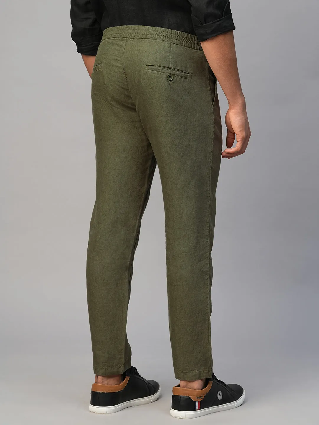 Men's Olive Linen Regular Fit Pant