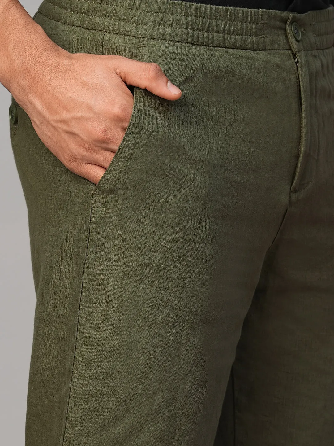 Men's Olive Linen Regular Fit Pant