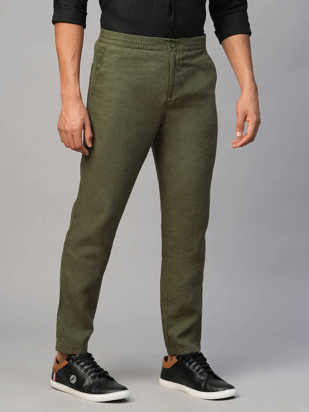 Men's Olive Linen Regular Fit Pant