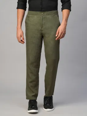 Men's Olive Linen Regular Fit Pant