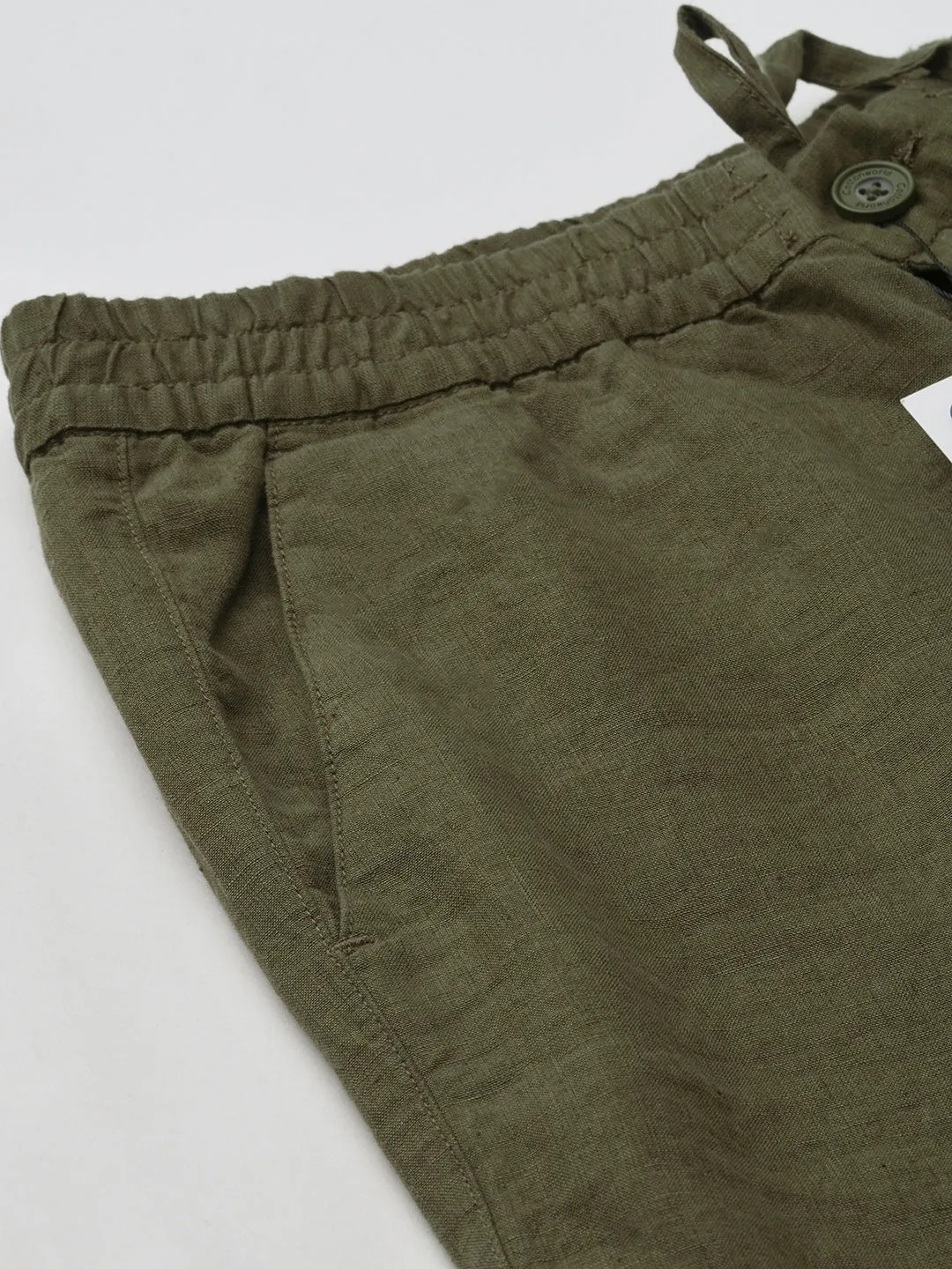 Men's Olive Linen Regular Fit Pant