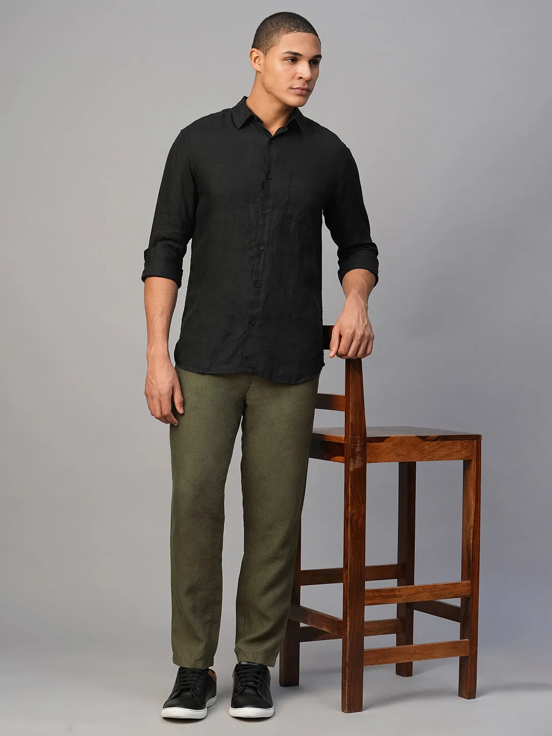 Men's Olive Linen Regular Fit Pant