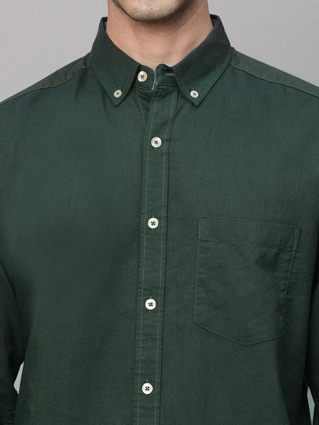 Men's Oxford  Olive Cotton Regular Fit Shirt