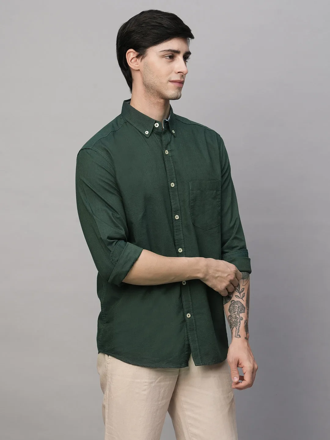 Men's Oxford  Olive Cotton Regular Fit Shirt