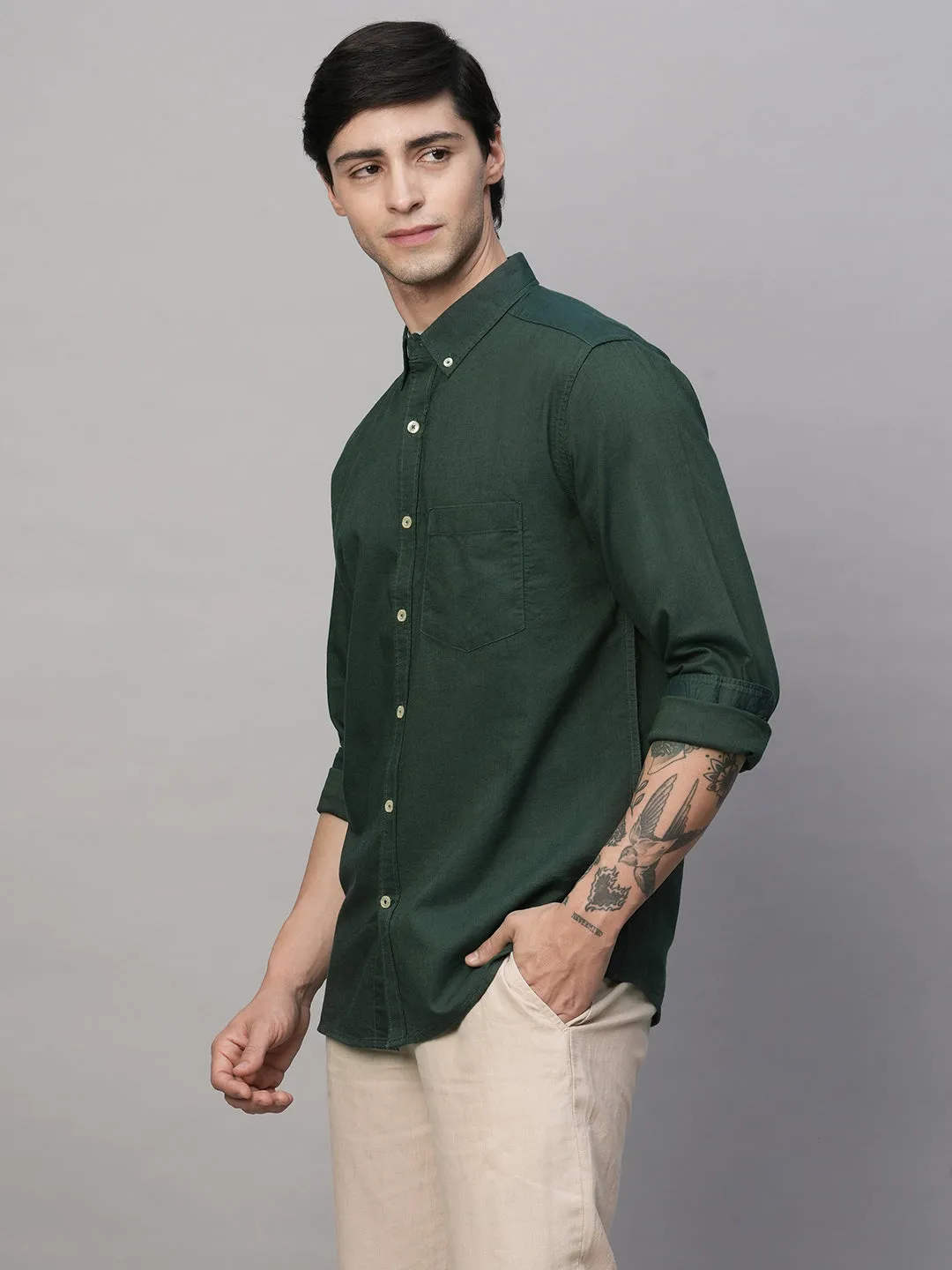 Men's Oxford  Olive Cotton Regular Fit Shirt