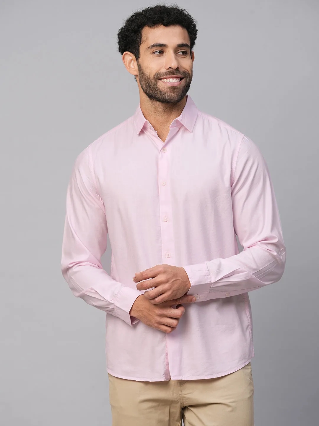 Men's Pink Cotton Modal Slim Fit Shirt