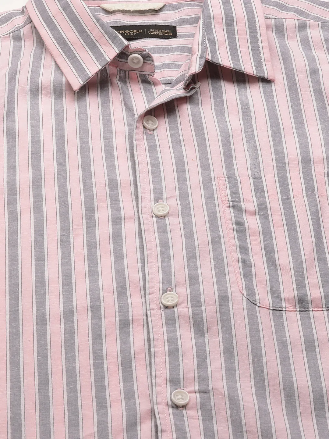 Men's Pink Cotton Regular Fit Striped Shirt