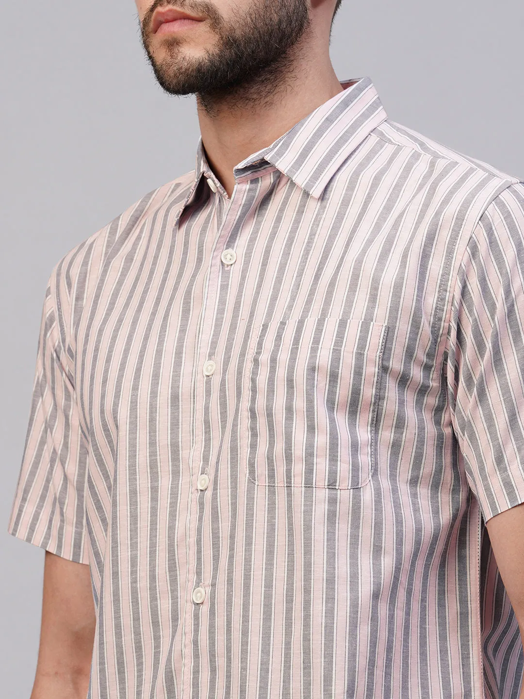 Men's Pink Cotton Regular Fit Striped Shirt