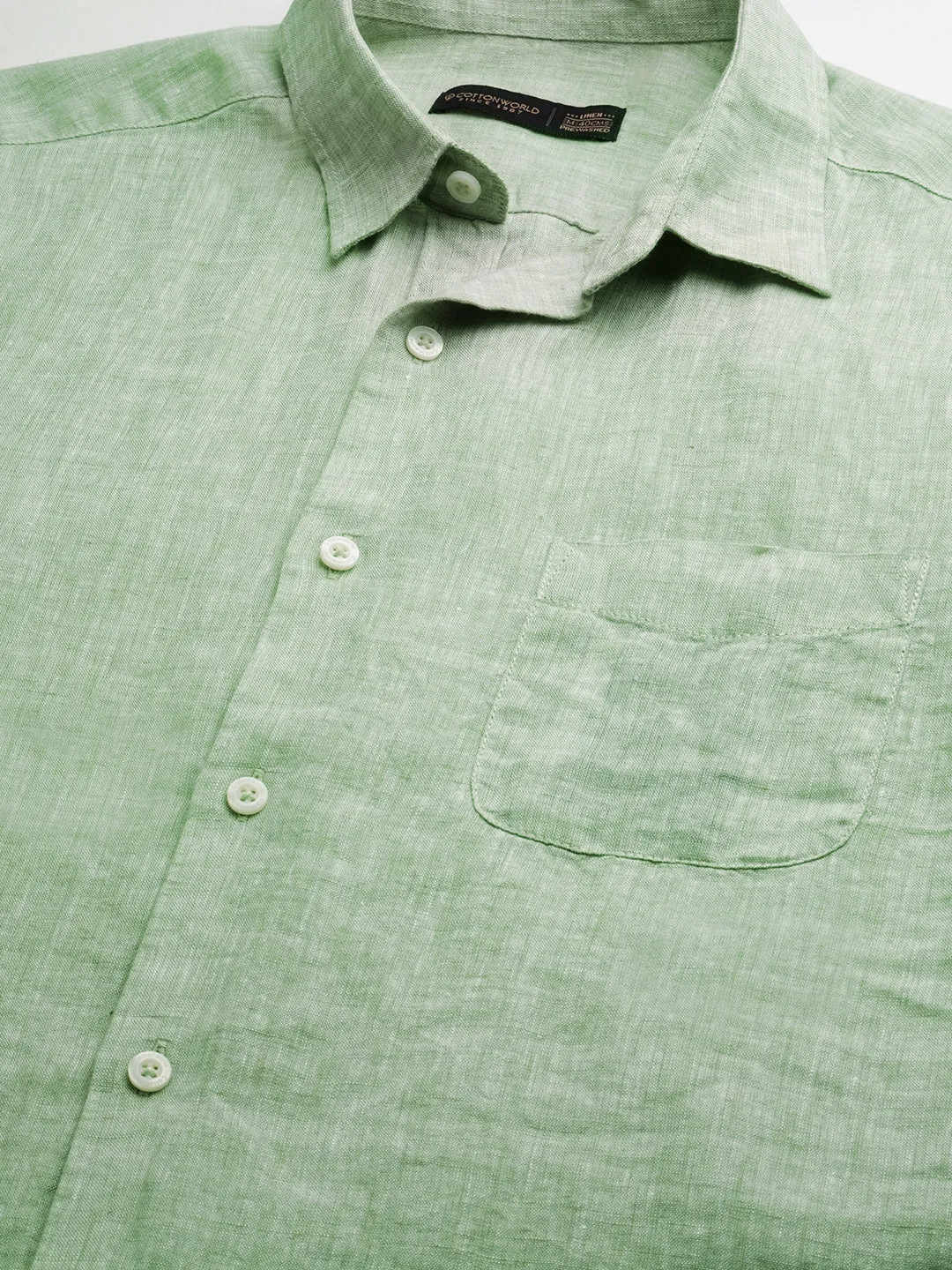 Men's Pista Green 100% Linen Regular Fit Long Sleeved Shirt