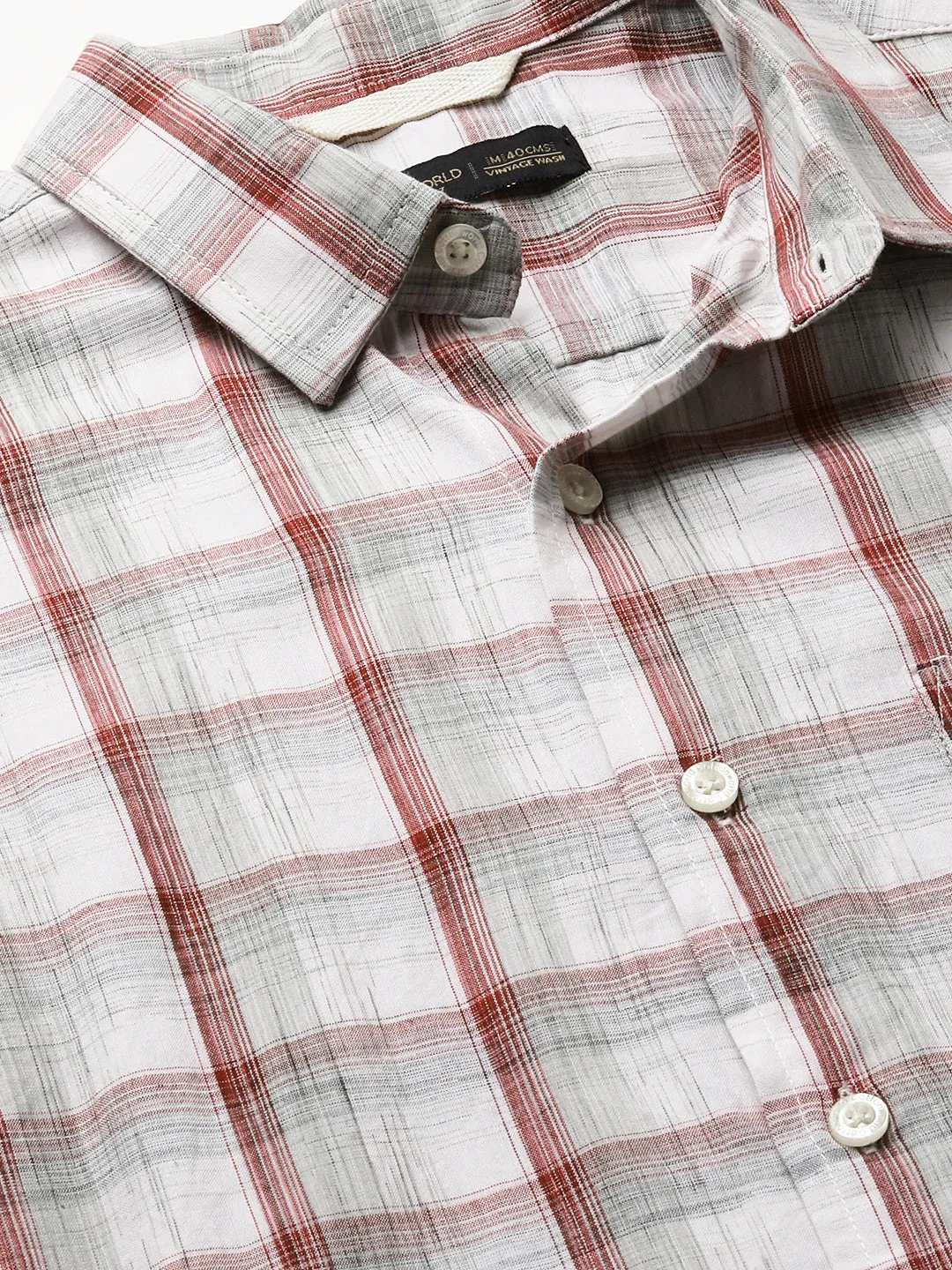 Men's Red Cotton Regular Fit Checked Shirt