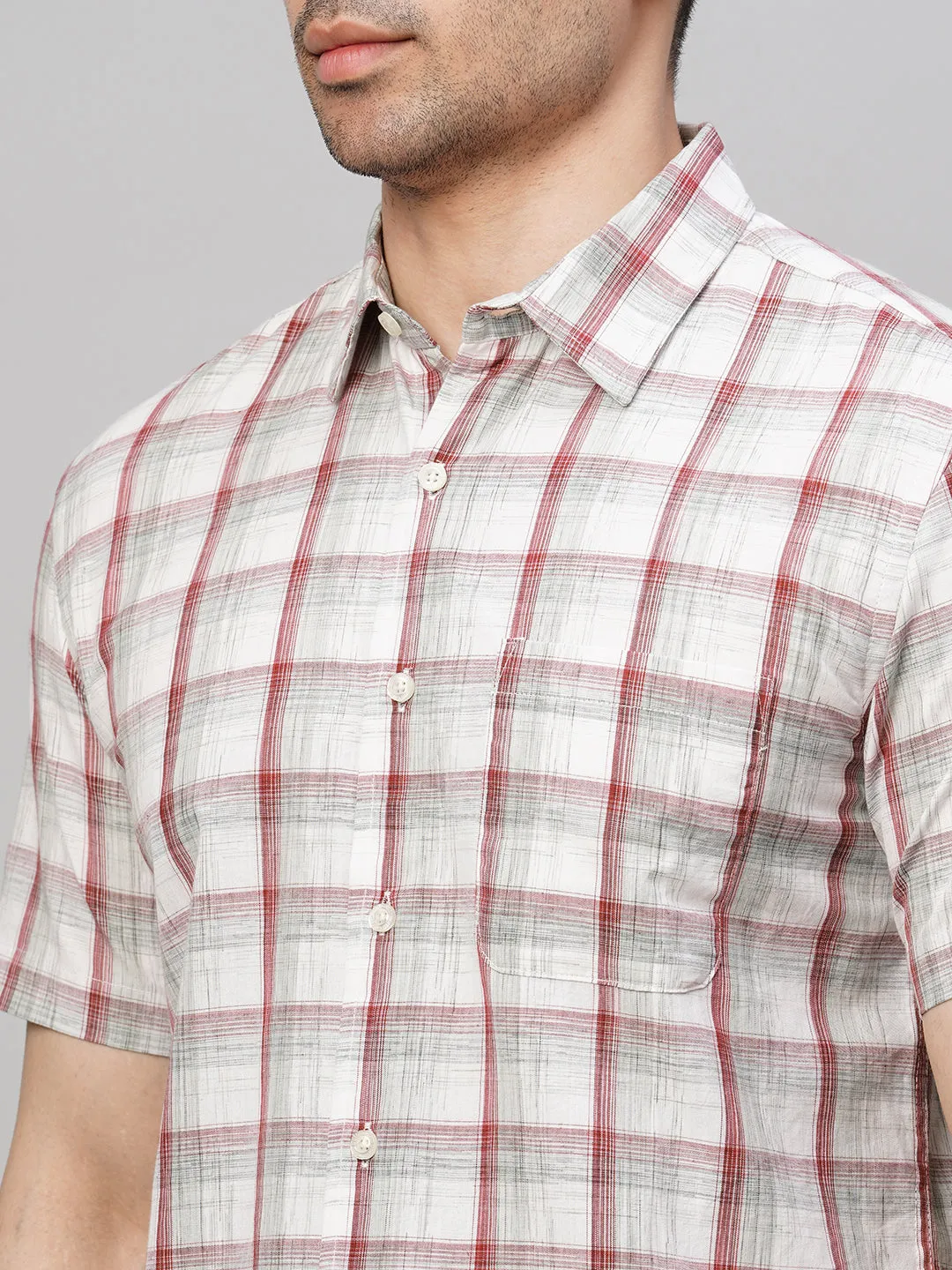 Men's Red Cotton Regular Fit Checked Shirt