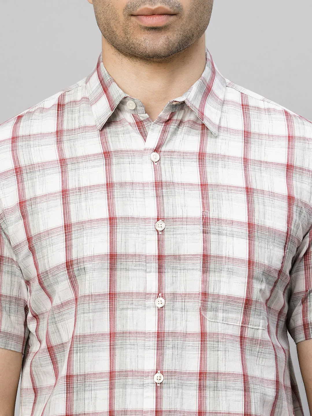 Men's Red Cotton Regular Fit Checked Shirt