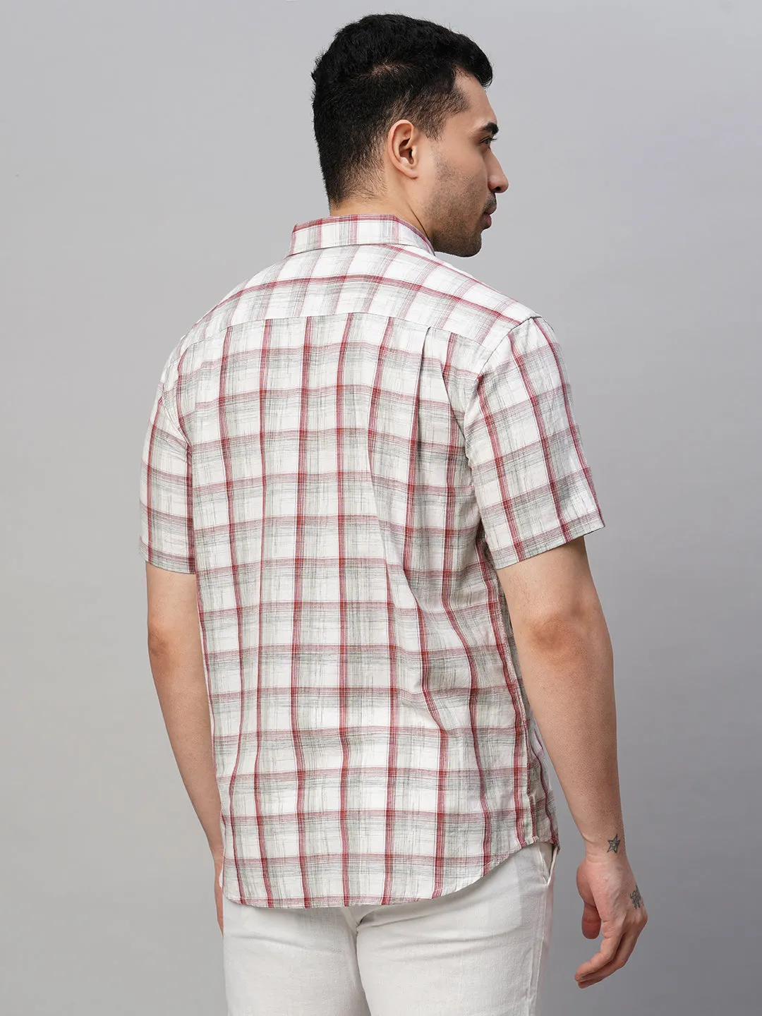 Men's Red Cotton Regular Fit Checked Shirt