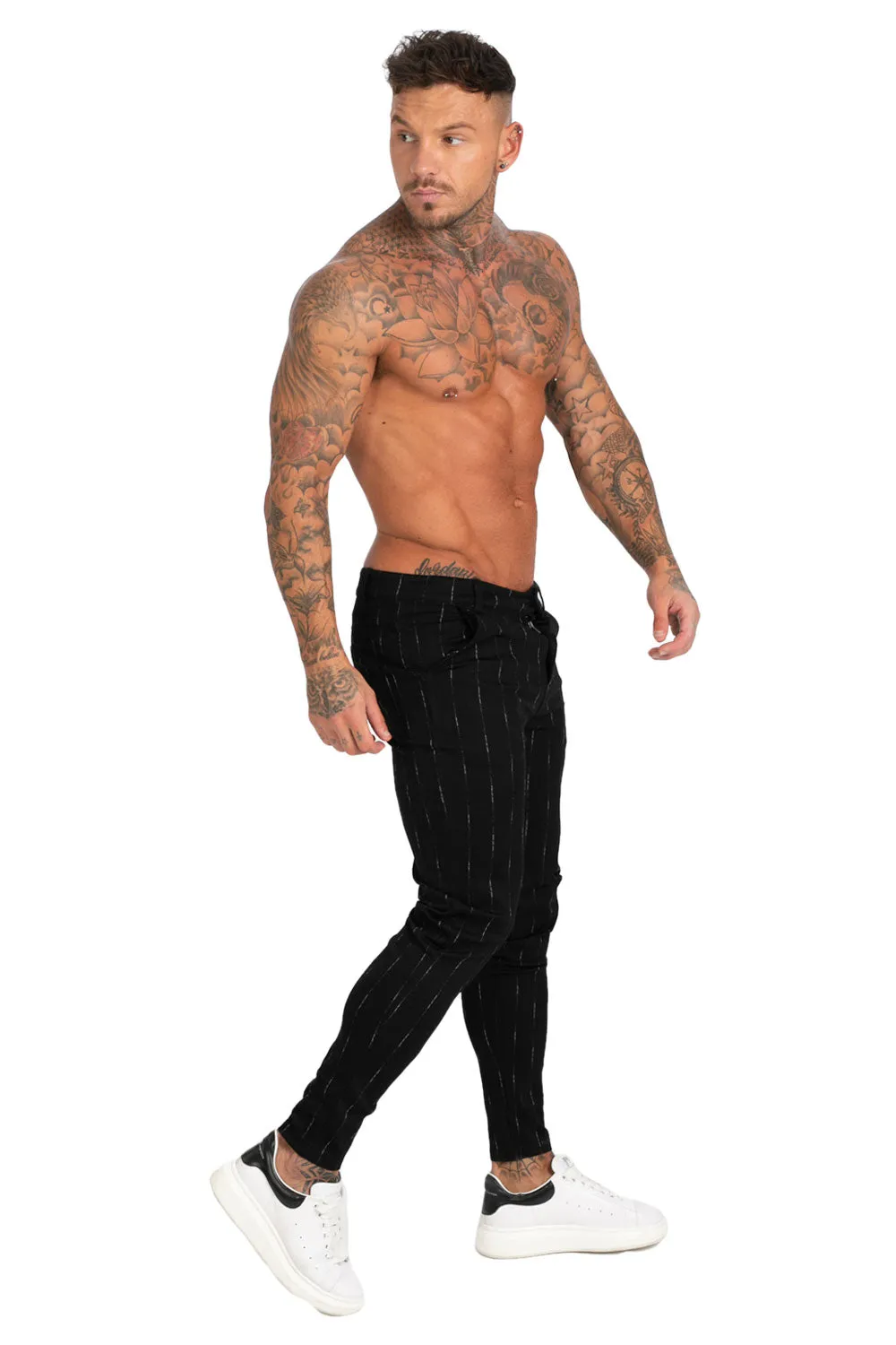 Mens Skinny Chinos Stretch Suit Pants For Men Black Plaid Pants