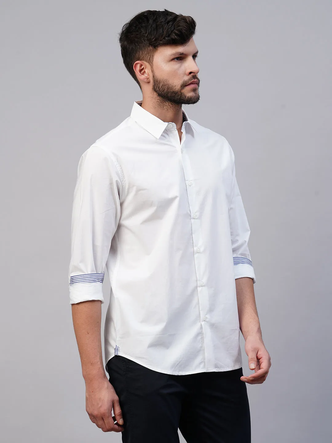 Men's White Cotton Slim Fit shirt