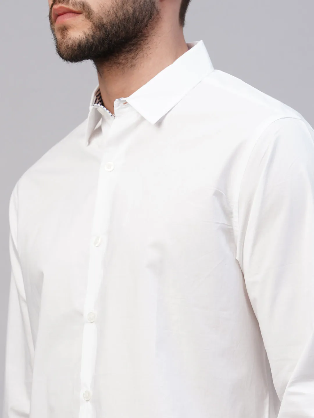 Men's White Cotton Slim Fit shirt