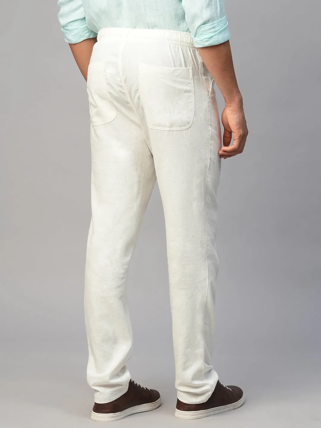 Men's White Linen Viscose Regular Fit Pant