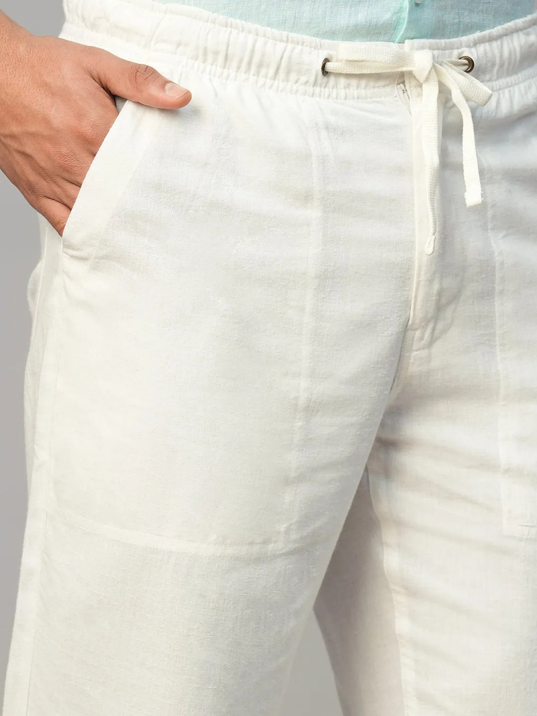 Men's White Linen Viscose Regular Fit Pant