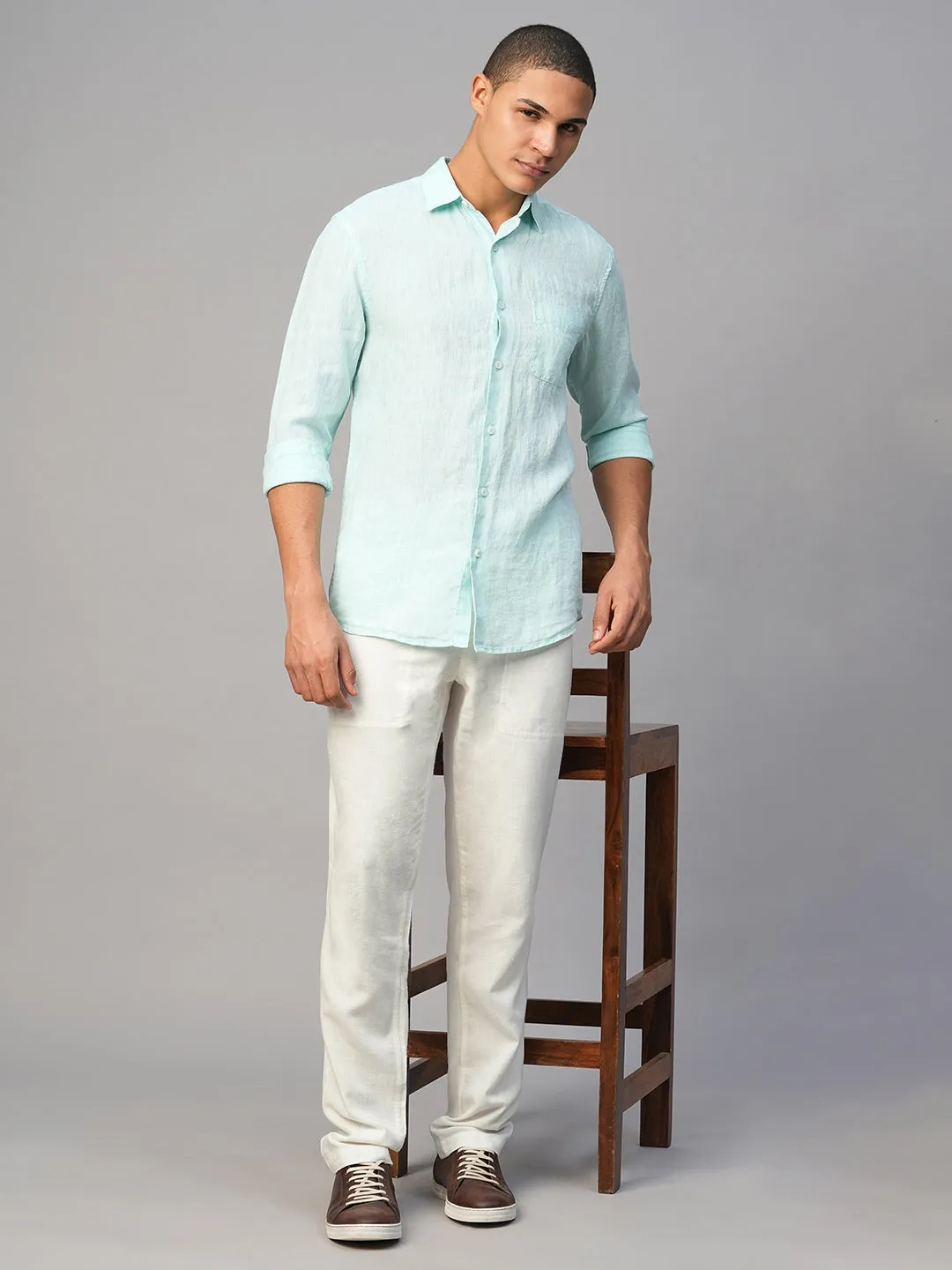 Men's White Linen Viscose Regular Fit Pant