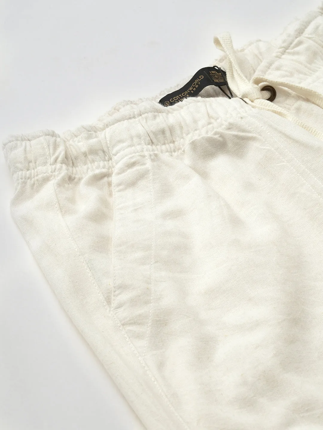 Men's White Linen Viscose Regular Fit Pant