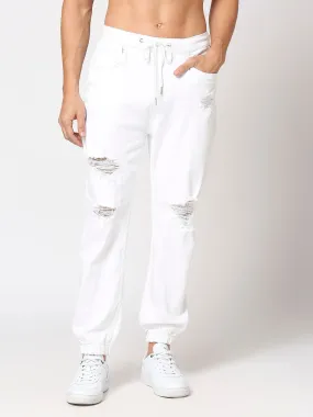 Men’s White Ripped Jogger