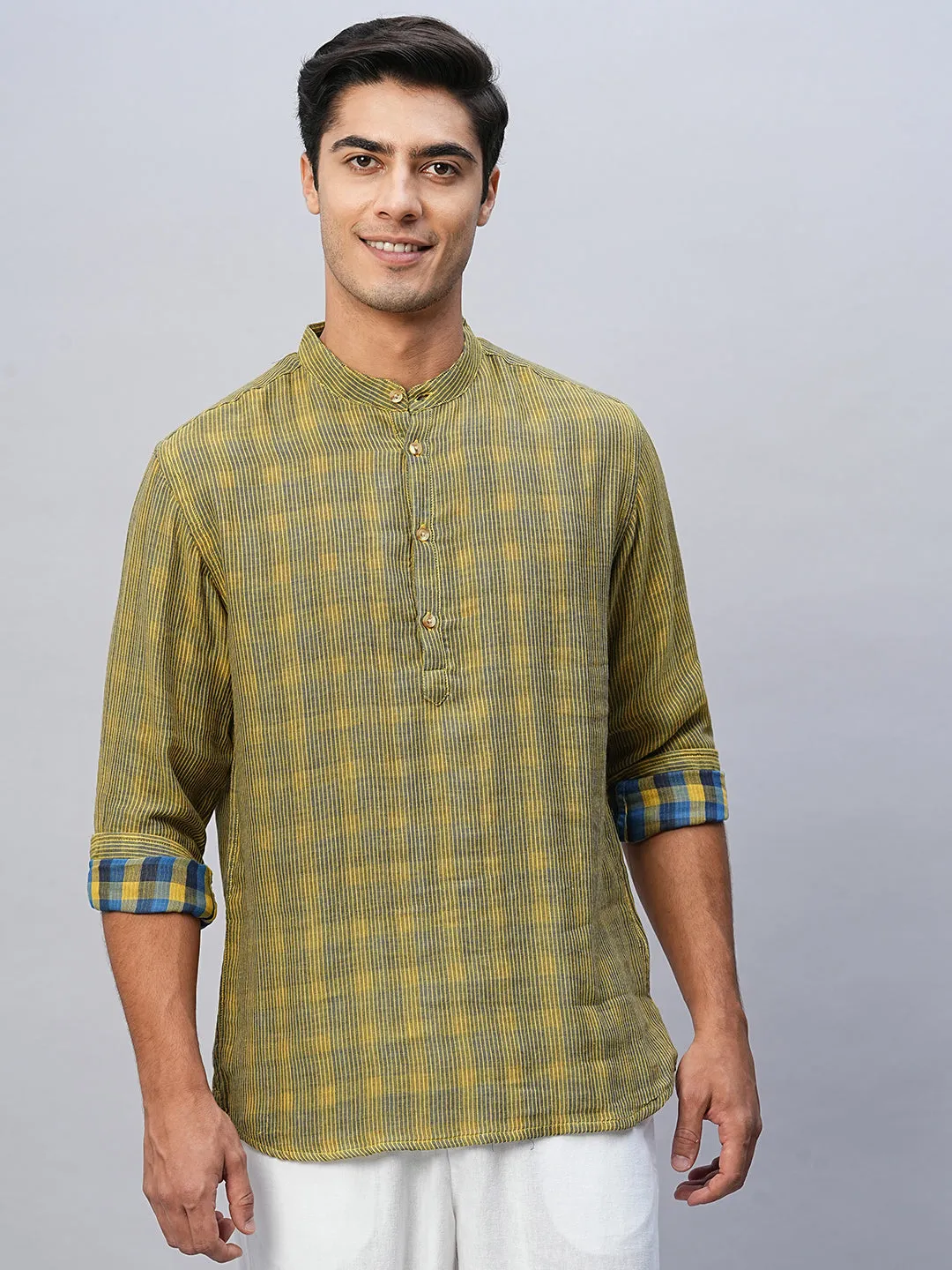 Men's Yellow Cotton Regular Fit Shirt