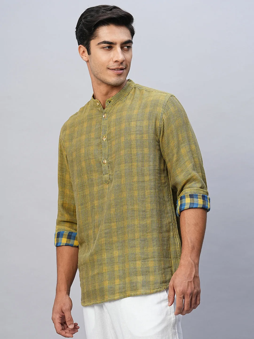 Men's Yellow Cotton Regular Fit Shirt