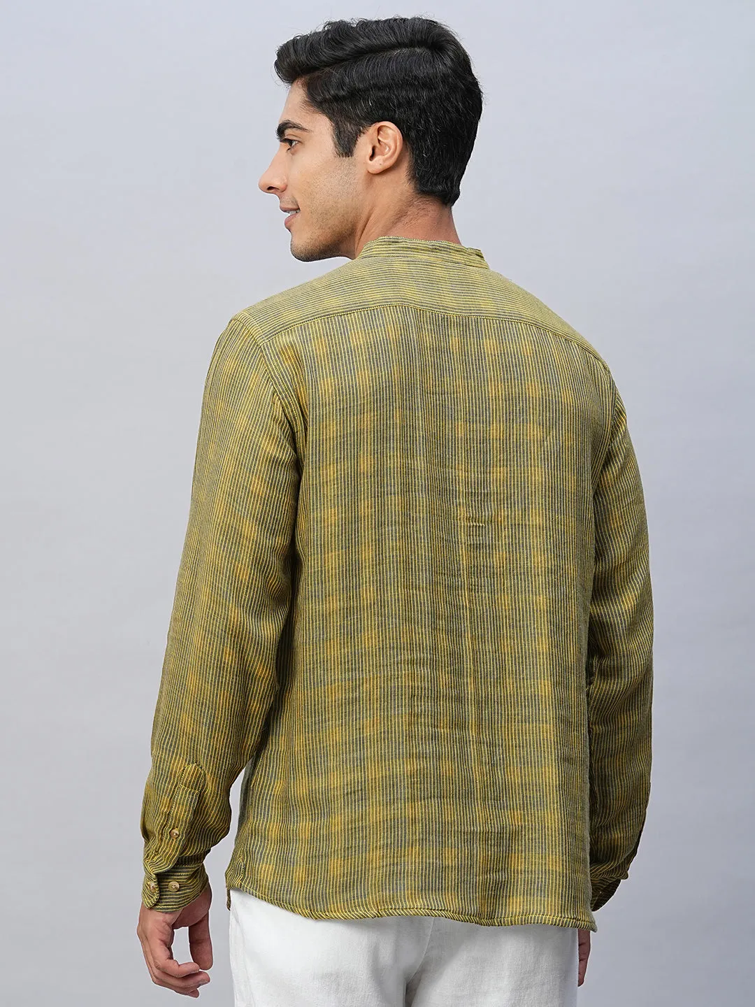 Men's Yellow Cotton Regular Fit Shirt