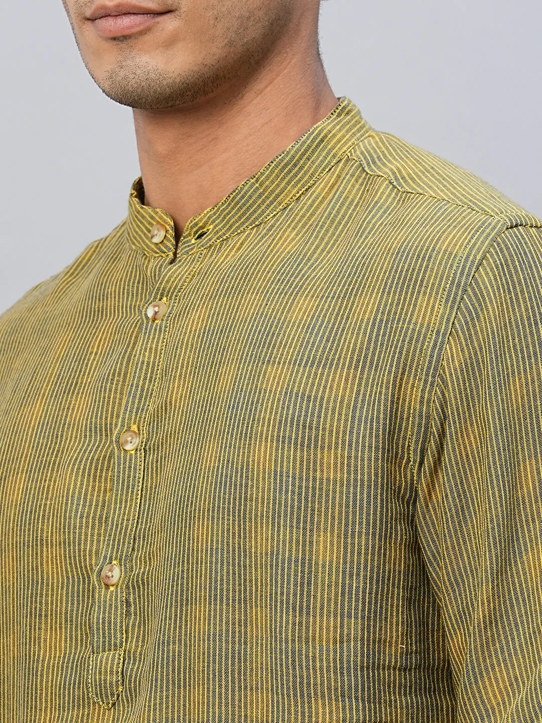 Men's Yellow Cotton Regular Fit Shirt