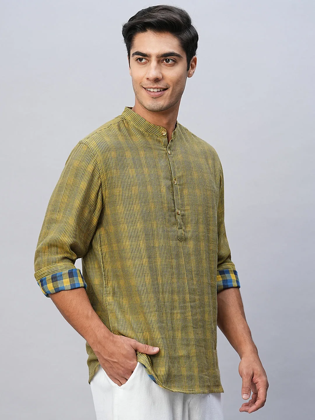 Men's Yellow Cotton Regular Fit Shirt