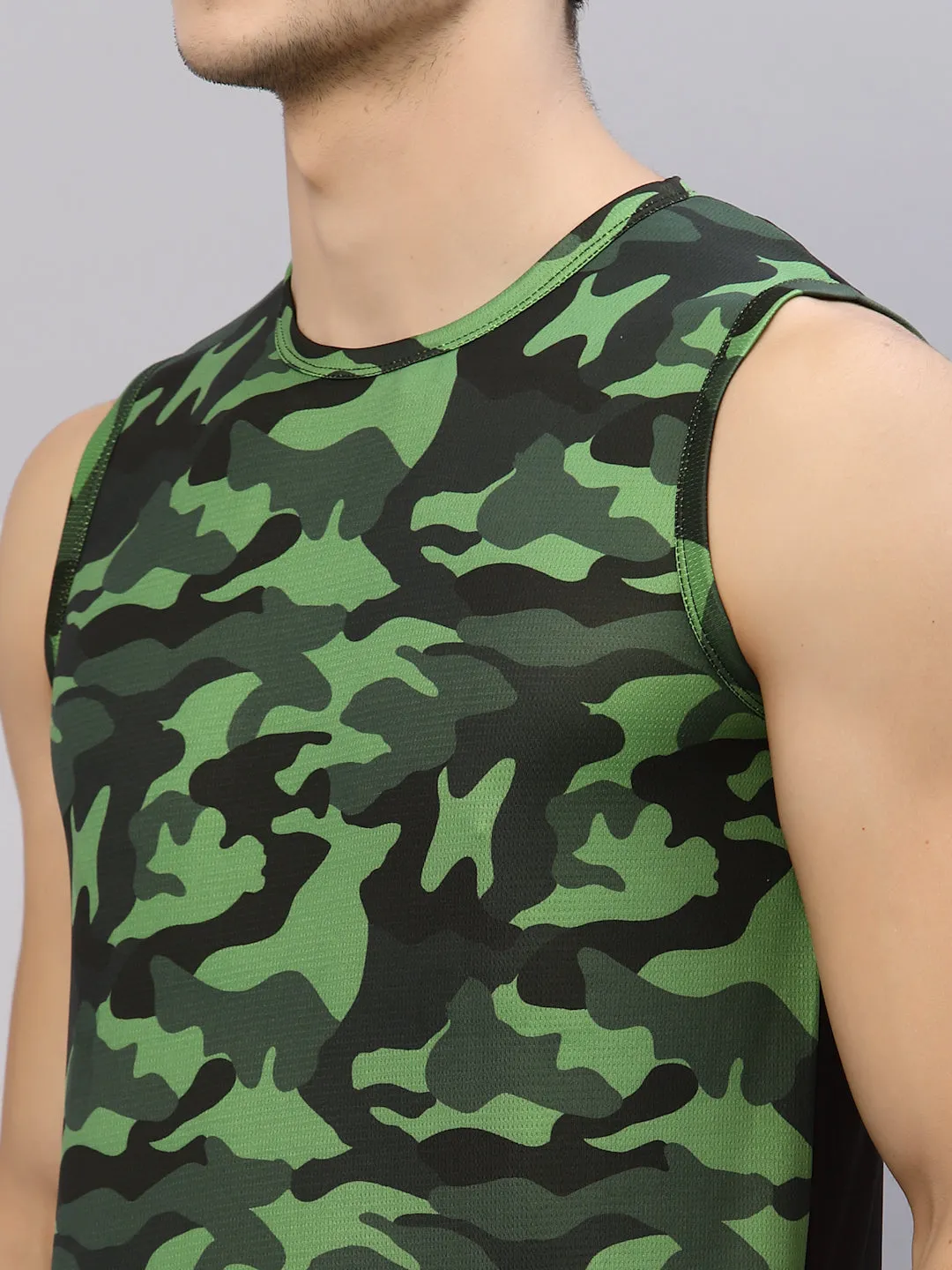 Mint Printed Round Neck Sleeveless T-Shirt Vest