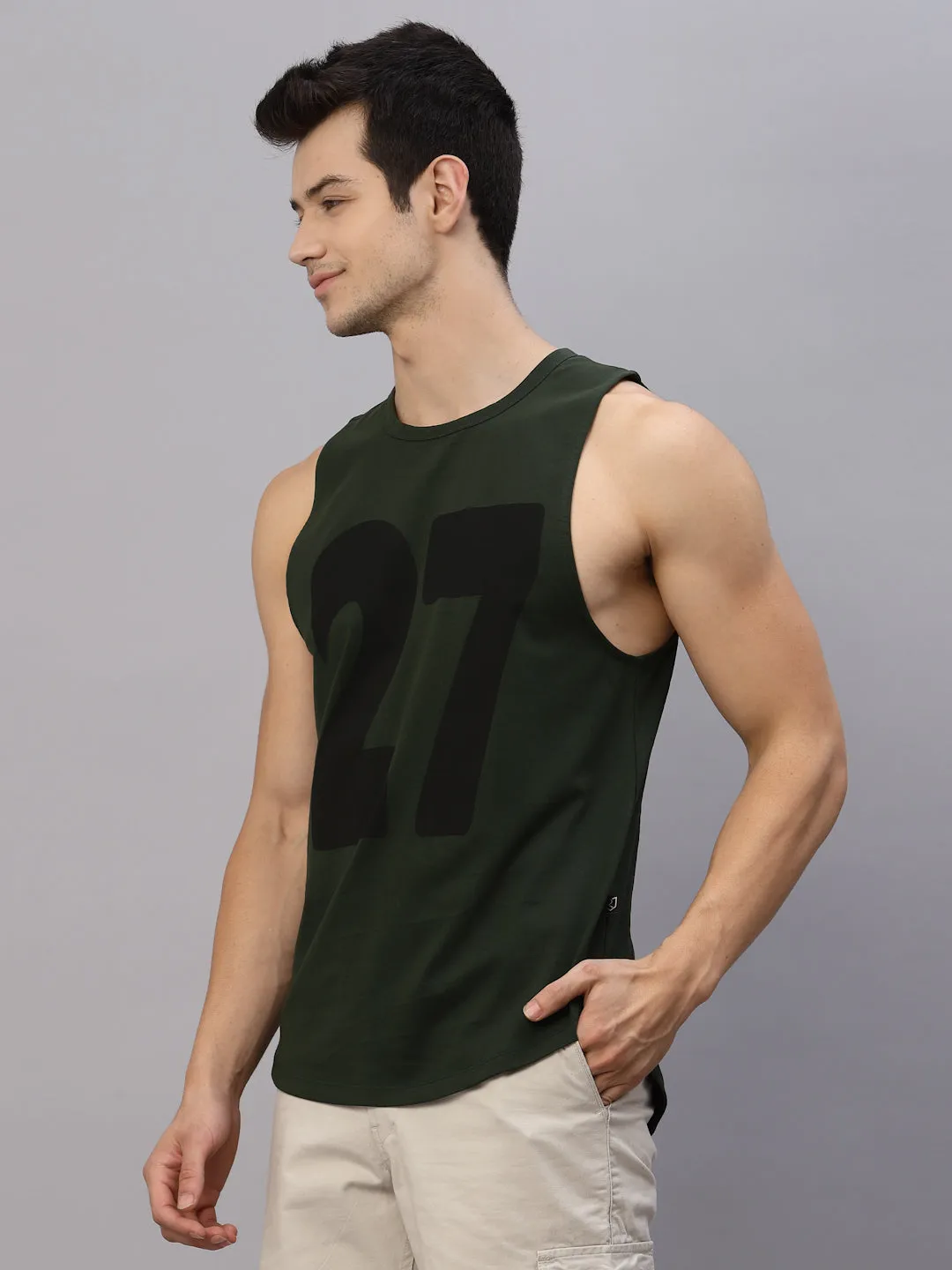 Mint Printed Round Neck Sleeveless T-Shirt Vest