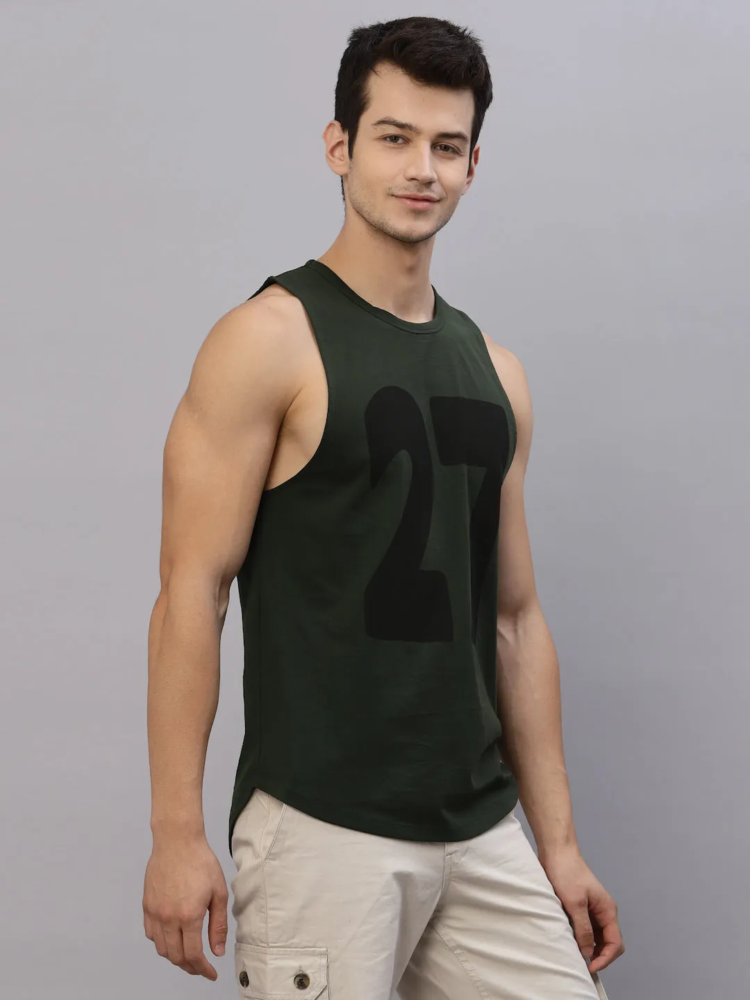 Mint Printed Round Neck Sleeveless T-Shirt Vest