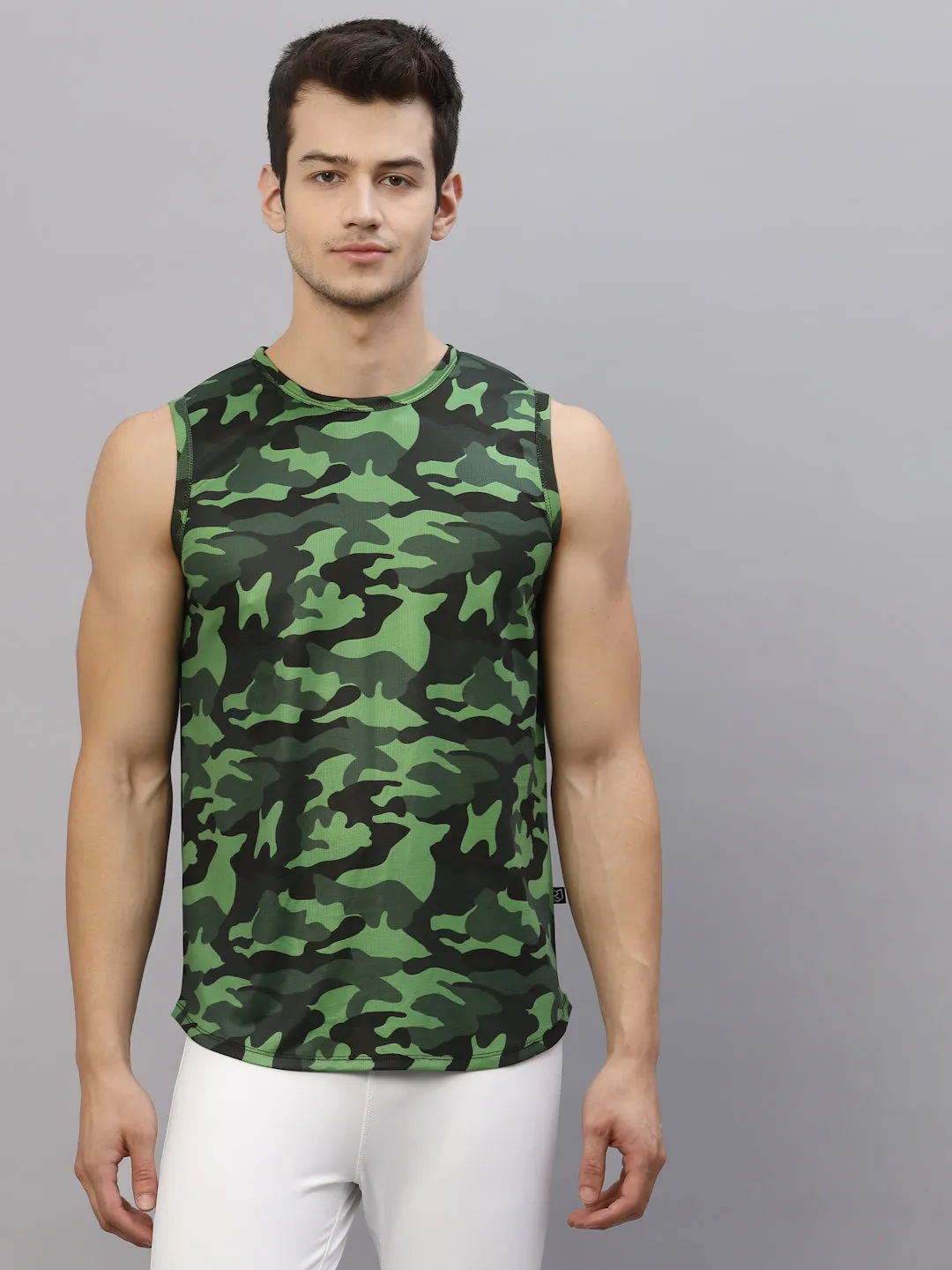 Mint Printed Round Neck Sleeveless T-Shirt Vest