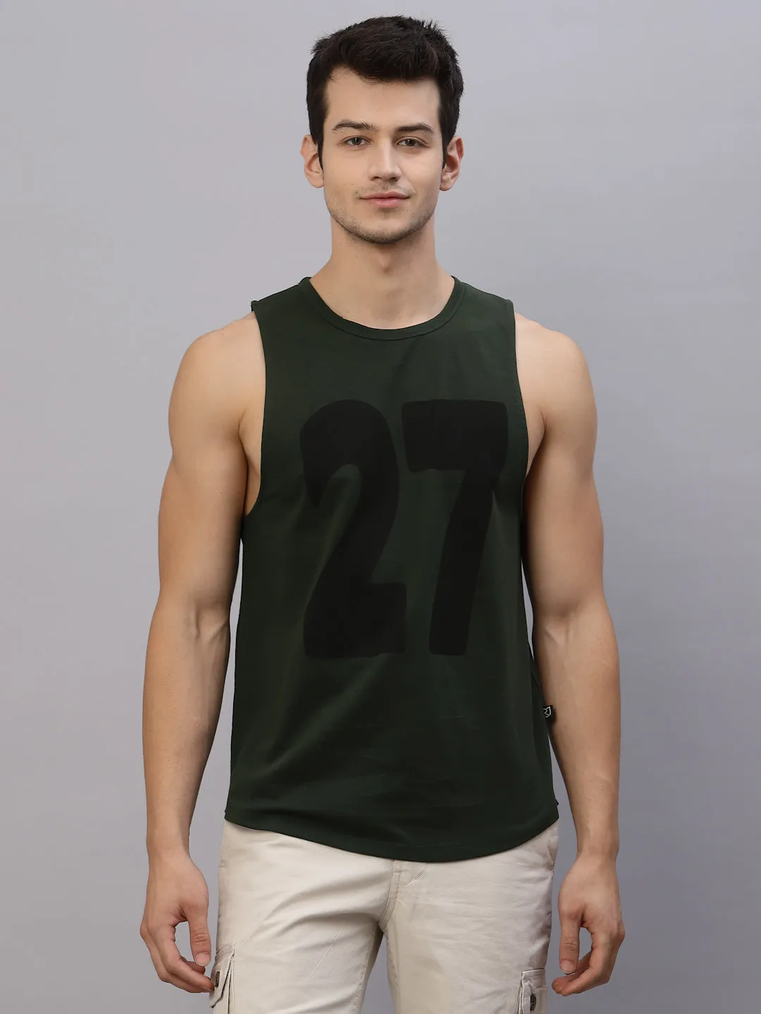 Mint Printed Round Neck Sleeveless T-Shirt Vest