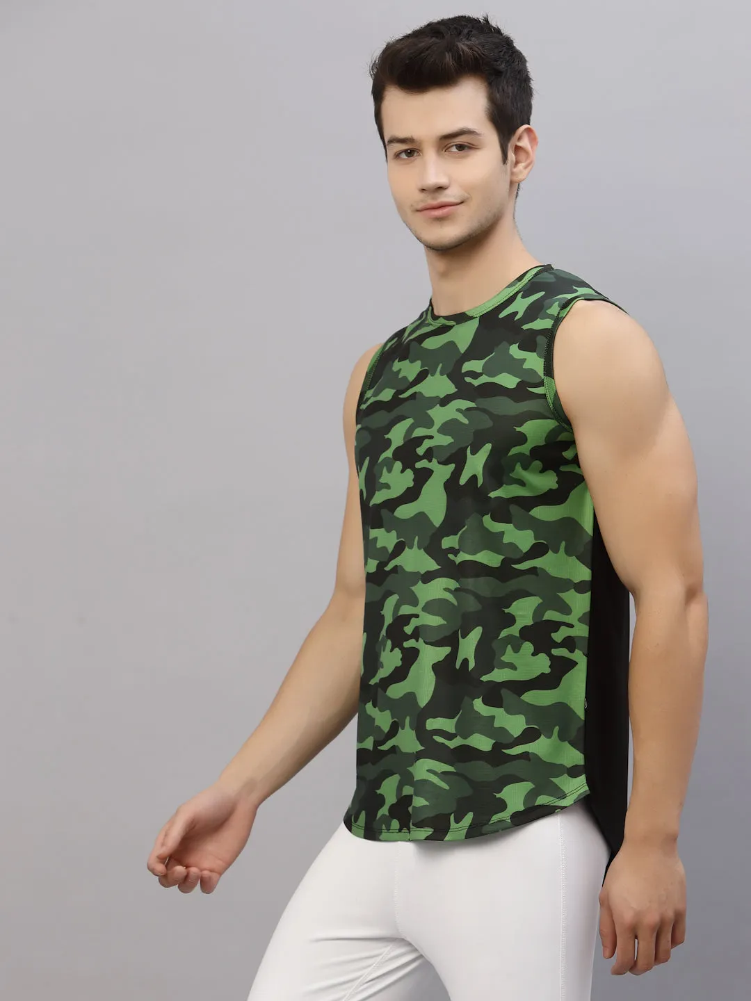 Mint Printed Round Neck Sleeveless T-Shirt Vest