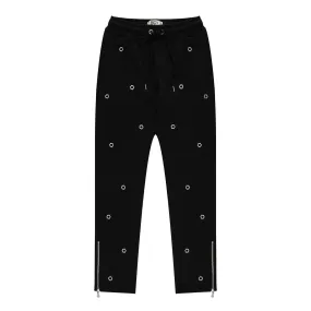 MULTI EYELET TRACK PANTS - BLACK