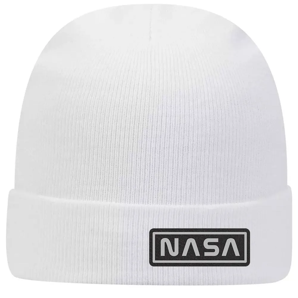 NASA Letter Leatherette Patch Superior Cotton Blend 12" Classic Knit Cuff Beanies for Men & Women