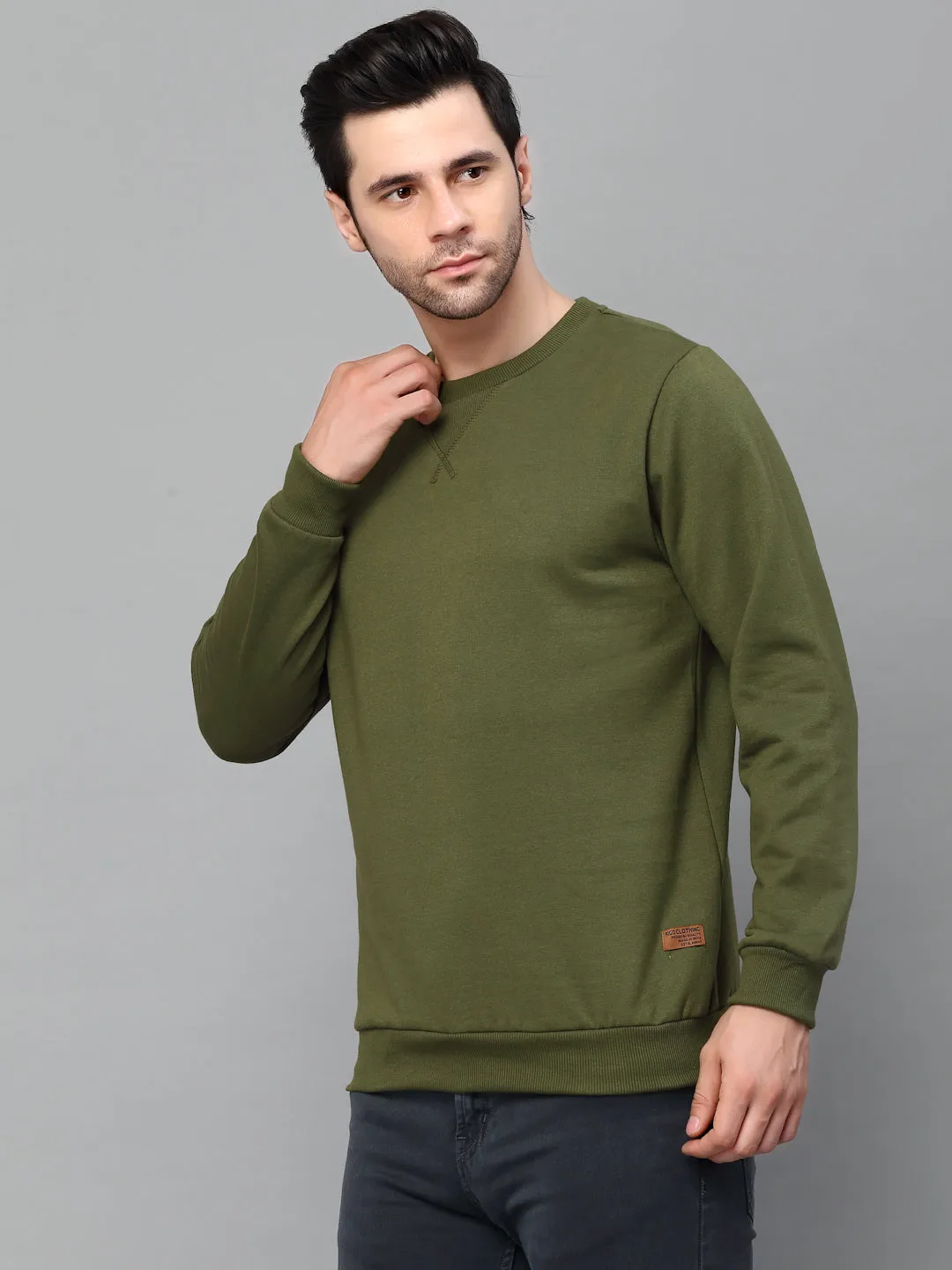 Neck Stitch Detail Basic Fleece Sweatshirt