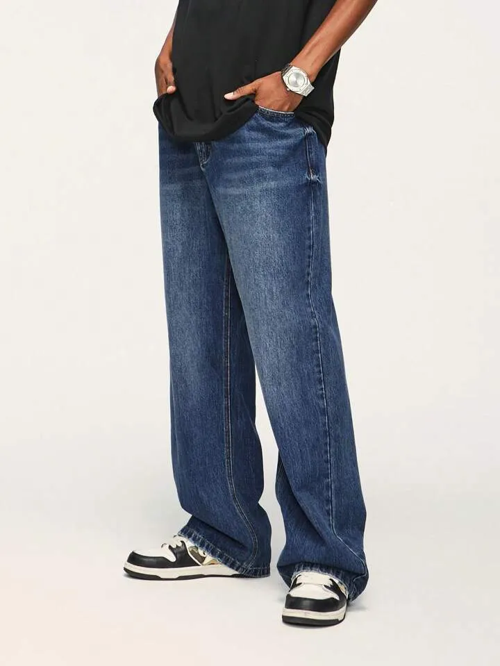 Nostalgic Blue Washed Baggy Straight Leg Denim