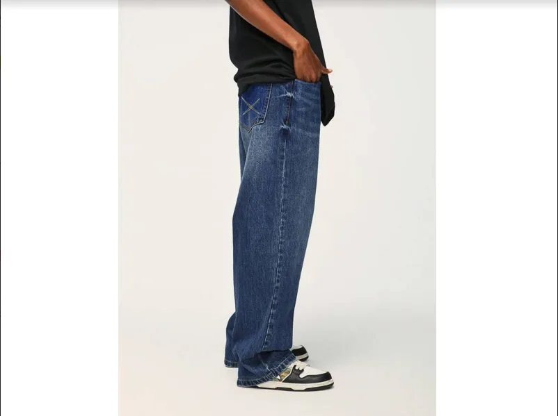 Nostalgic Blue Washed Baggy Straight Leg Denim