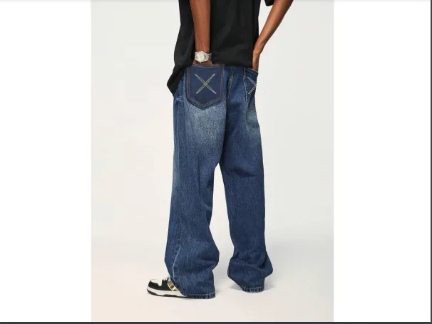 Nostalgic Blue Washed Baggy Straight Leg Denim