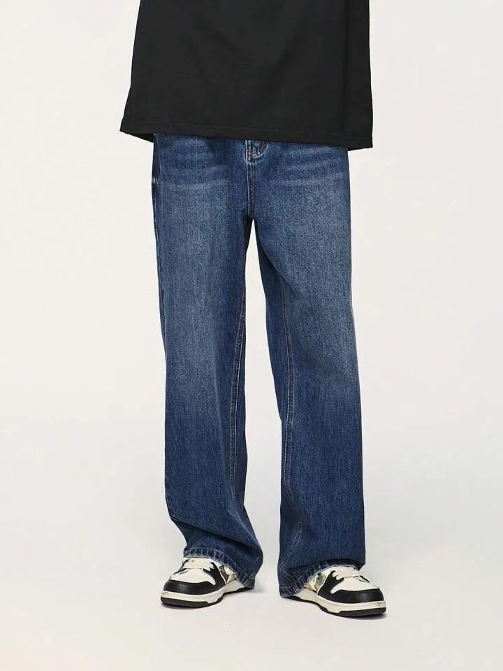 Nostalgic Blue Washed Baggy Straight Leg Denim