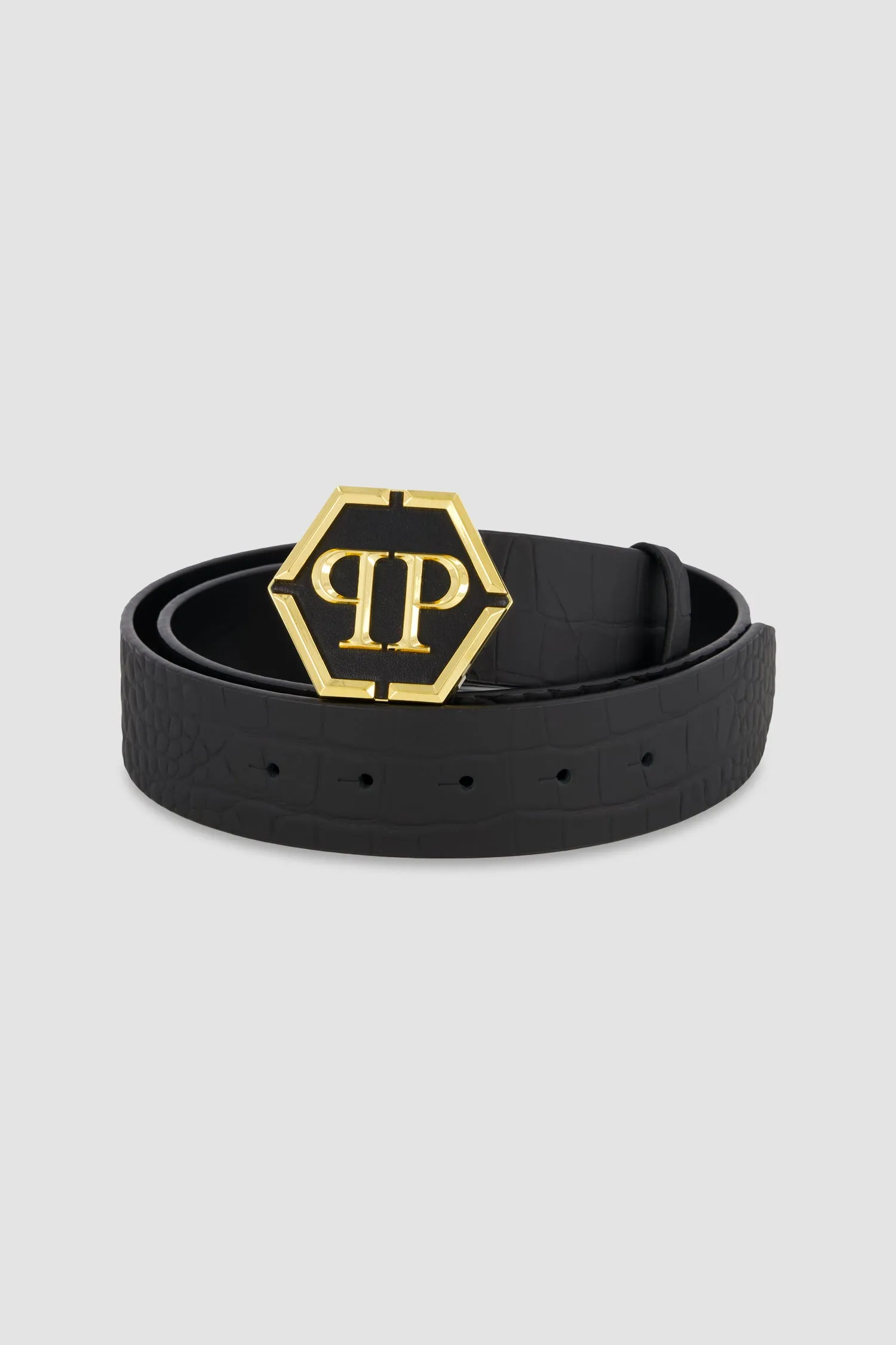 Philipp Plein Black Leather Hexagon Belt