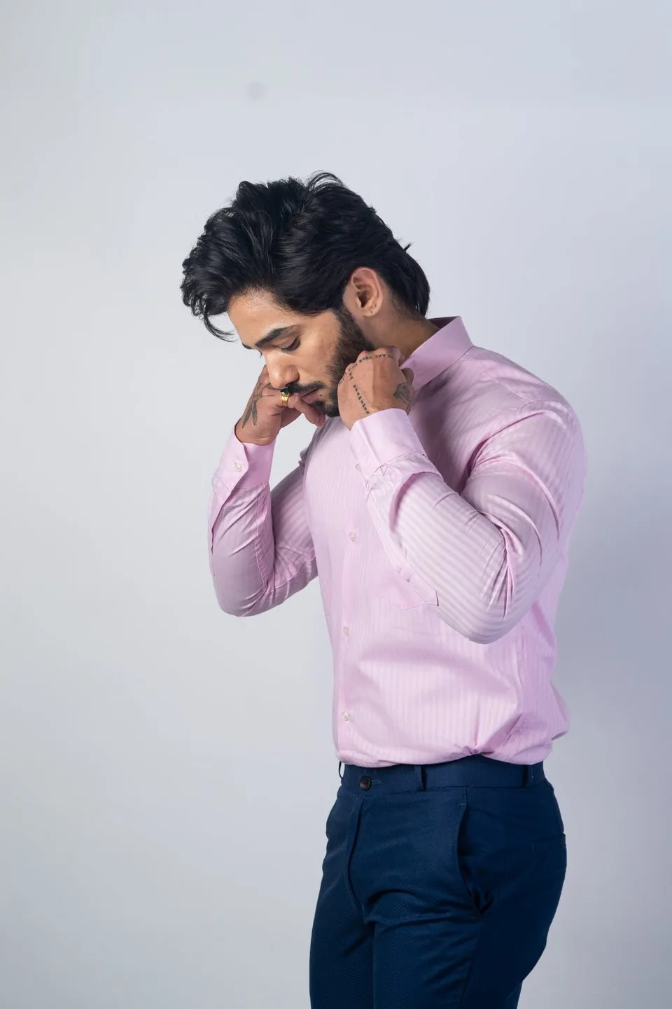 Pink Color vertical Cotton stripe Shirt For Men