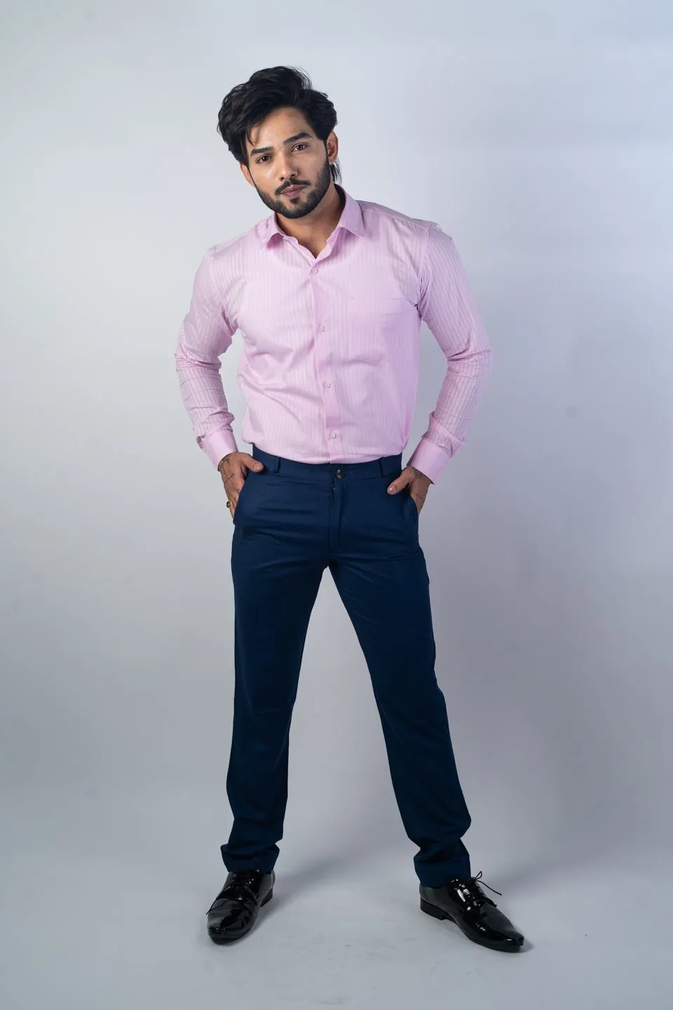 Pink Color vertical Cotton stripe Shirt For Men