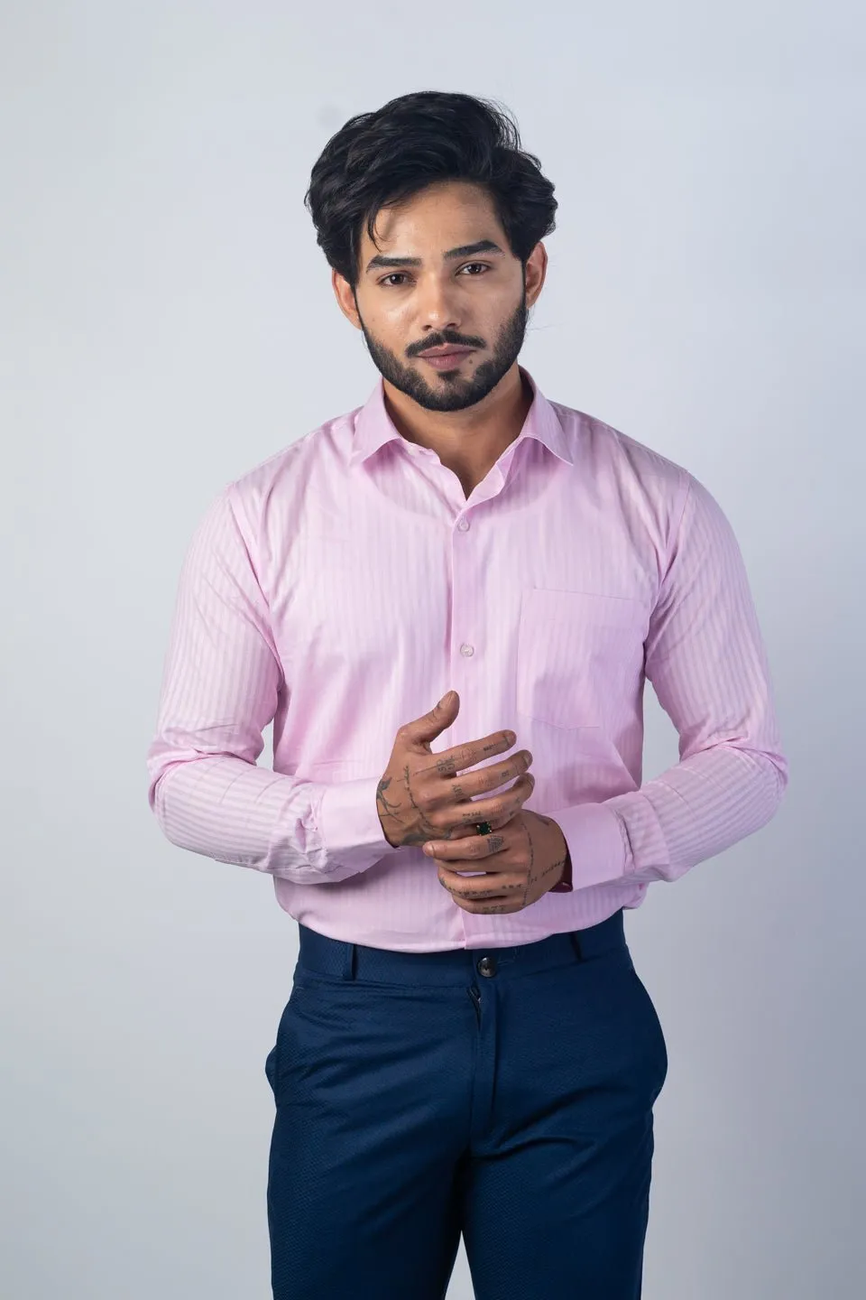 Pink Color vertical Cotton stripe Shirt For Men